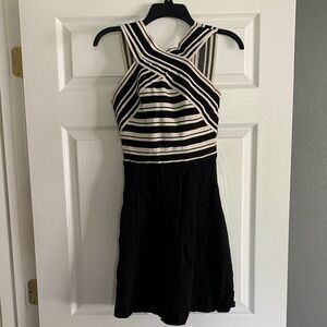 Maeve Striped Black and Cream Mini Dress